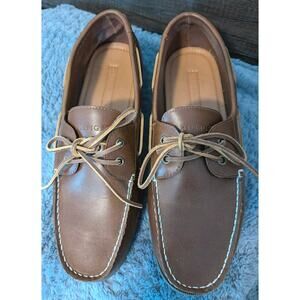 Men's Tommy Hilfiger Tan Brown Leather Loafers Boat Shoes Size US 12 EUC